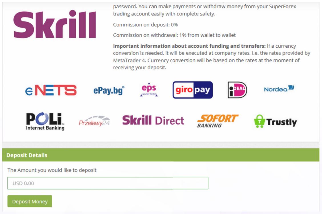 Specify the amount you would like to deposit in the Deposit Details field below, then