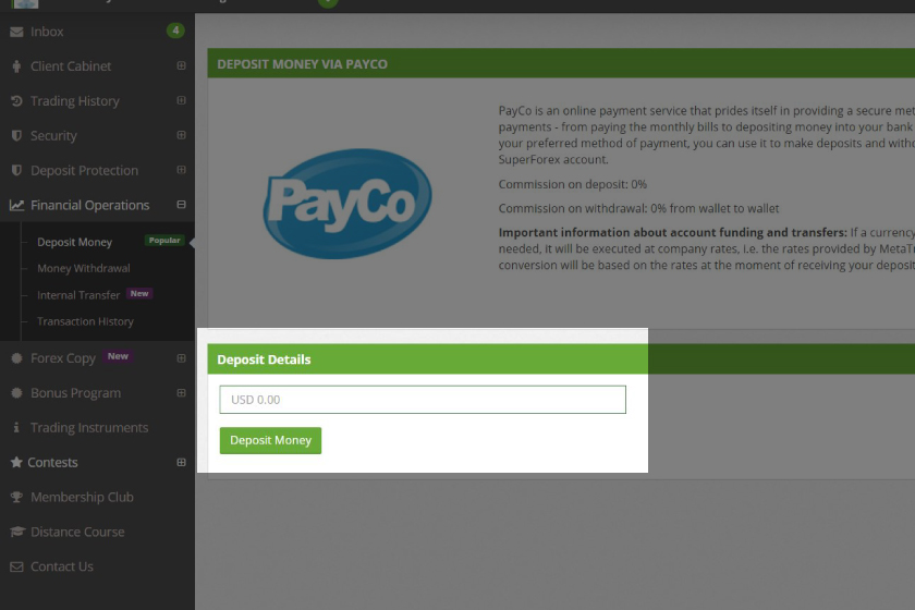 how-to-make-a-deposit-payco-superforex-mt4-account