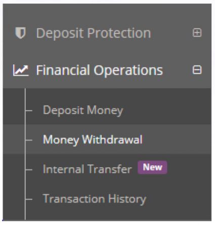 the options Deposit Money and Money Withdrawal